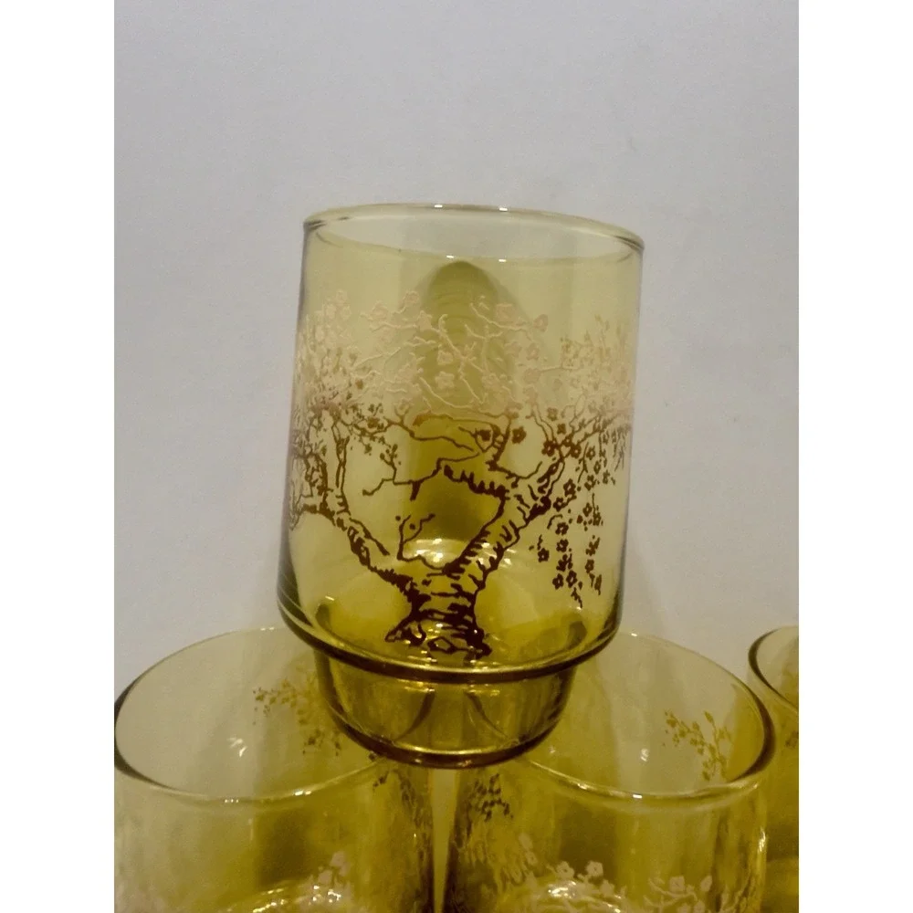 4 Vintage Amber Stacking Glasses Tumblers by Federal Glass Company Cherry Tree